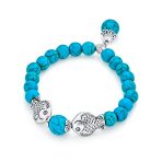 Nautical Blue Turquoise Pisces Charm Stretch Bracelet with Silver Plated Beads - Image 2