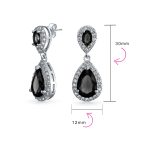 Cubic Zirconia Pave CZ Halo Pear Shaped Teardrop Dangle Statement Earrings - Image 15