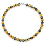 Plain Western Jewelry Grey Black Tiger Eye Bead Strand Necklace Silver Clasp