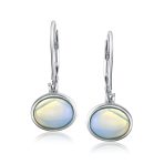 Simple Bezel Set Dangle Earrings with Amber Jade Moonstone Onyx Gemstones - Image 7