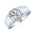 Large 6CTW Solitaire Cubic Zirconia Men's Ring Wide Band CZ Silver Plated