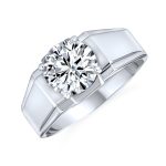 Large 6CTW Solitaire Cubic Zirconia Men's Ring Wide Band CZ Silver Plated