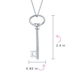 Romantic Key to My Heart Oval Key Pendant Necklace Large Plain .925 Sterling Silver Gift - Image 3