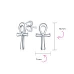 Egyptian Ankh Cross Sterling Silver Small Stud Earrings - Image 7