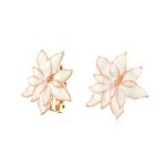 Large Statement Poinsettia Brooch Clip-On Earrings Set Red Enamel Gold Plated - Image 2