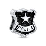 Serve Protect Officer Shield Badge Charm Bead .925 Sterling Silver For Bracelet