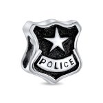 Serve Protect Officer Shield Badge Charm Bead .925 Sterling Silver For Bracelet