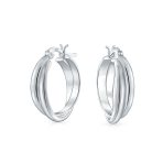 Timeless Slender Wire Rope Hoop Huggie Earrings 0.85 Inch Diameter