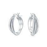 Timeless Slender Wire Rope Hoop Huggie Earrings 0.85 Inch Diameter
