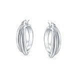 Timeless Slender Wire Rope Hoop Huggie Earrings 0.85 Inch Diameter - Image 2