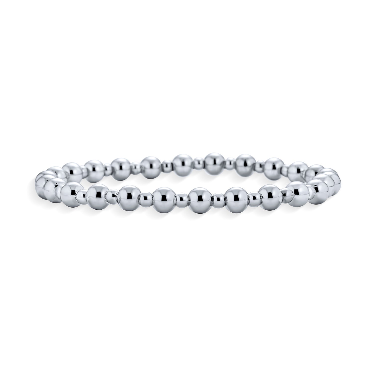 polished-round-silver-ball-bead-bracelet_sstr-1005-az_2 Classic Round Alternating 3-5MM Ball Bead Stretch Bracelet .925 Sterling Silver - Image 1