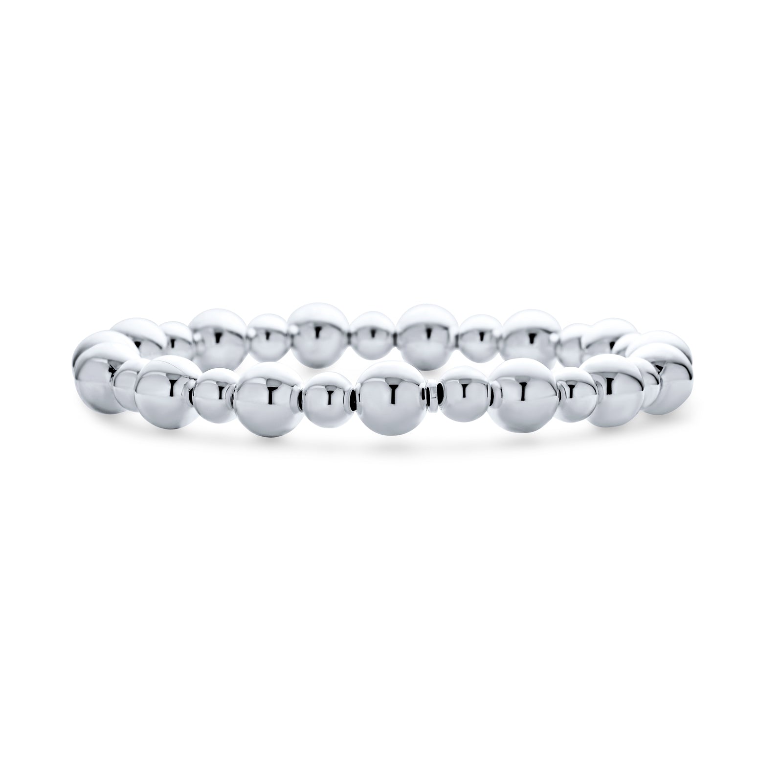 polished-round-silver-ball-bead-bracelet_sstr-1005-az_22 Modern Classic Alternating 5 & 8MM Polished Ball Bead .925 Sterling Silver Stretch Bracelet - Image 1