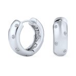CZ Bezel Set Cubic Zirconia Wide Huggie Hoop Earrings .925 Sterling Silver