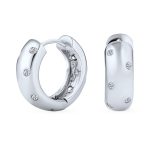 CZ Bezel Set Cubic Zirconia Wide Huggie Hoop Earrings .925 Sterling Silver