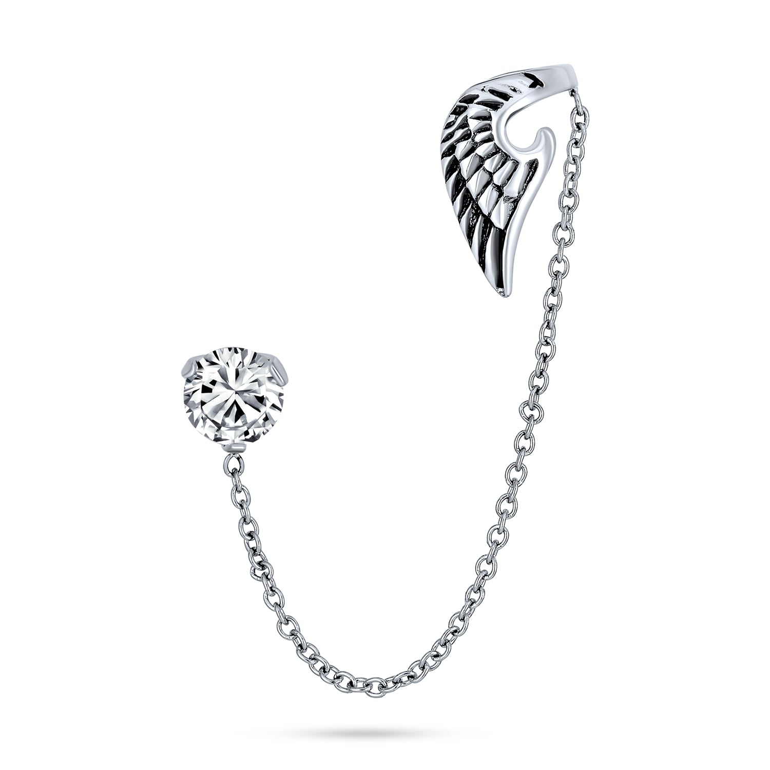 post-cuff-silver-cz-earring_bss-bfcxes-02 Spiritual Angel Wing Feather Ear Cuff Cartilage Earring CZ Stud Stainless Steel - Image 1