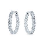 Fancy Cocktail Cubic Zirconia Princess Cut CZ Inside Out Hoop Earrings 1.25 Inch Silver Plated