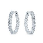Fancy Cocktail Cubic Zirconia Princess Cut CZ Inside Out Hoop Earrings 1.25 Inch Silver Plated