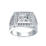 Geometric Triangle Mens Sterling Silver CZ Solitaire Engagement Ring for Men
