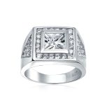 Geometric Triangle Mens Sterling Silver CZ Solitaire Engagement Ring for Men