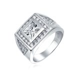 Geometric Triangle Mens Sterling Silver CZ Solitaire Engagement Ring for Men - Image 2