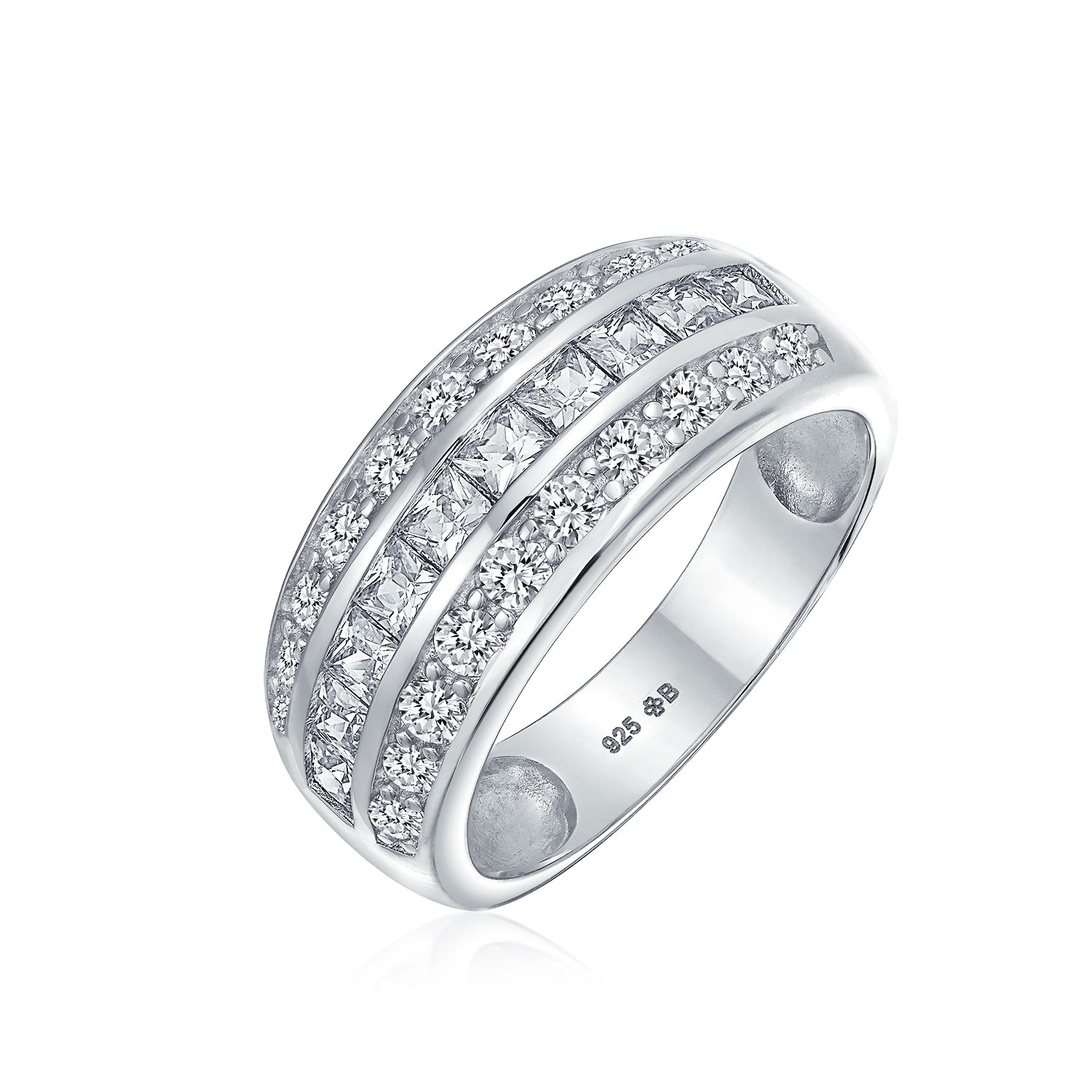princess-cut-sterling-silver-ring_ati-sr5088_1 Art Deco Pink Blue CZ Cocktail Statement Ring Silver - Image 1