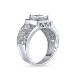 Square Cut Halo AAA CZ Art Deco Princess Engagement Ring, 3 Row Band Silver - Image 2