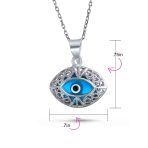 Turkish Nazar Blue Evil Eye Filigree Charm Pendant Necklace Sterling Silver - Image 6