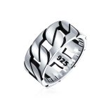Biker Jewelry Wide Curb Chain Link Ring Band .925 Sterling Silver 8MM
