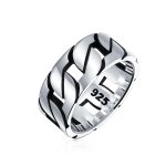 Biker Jewelry Wide Curb Chain Link Ring Band .925 Sterling Silver 8MM