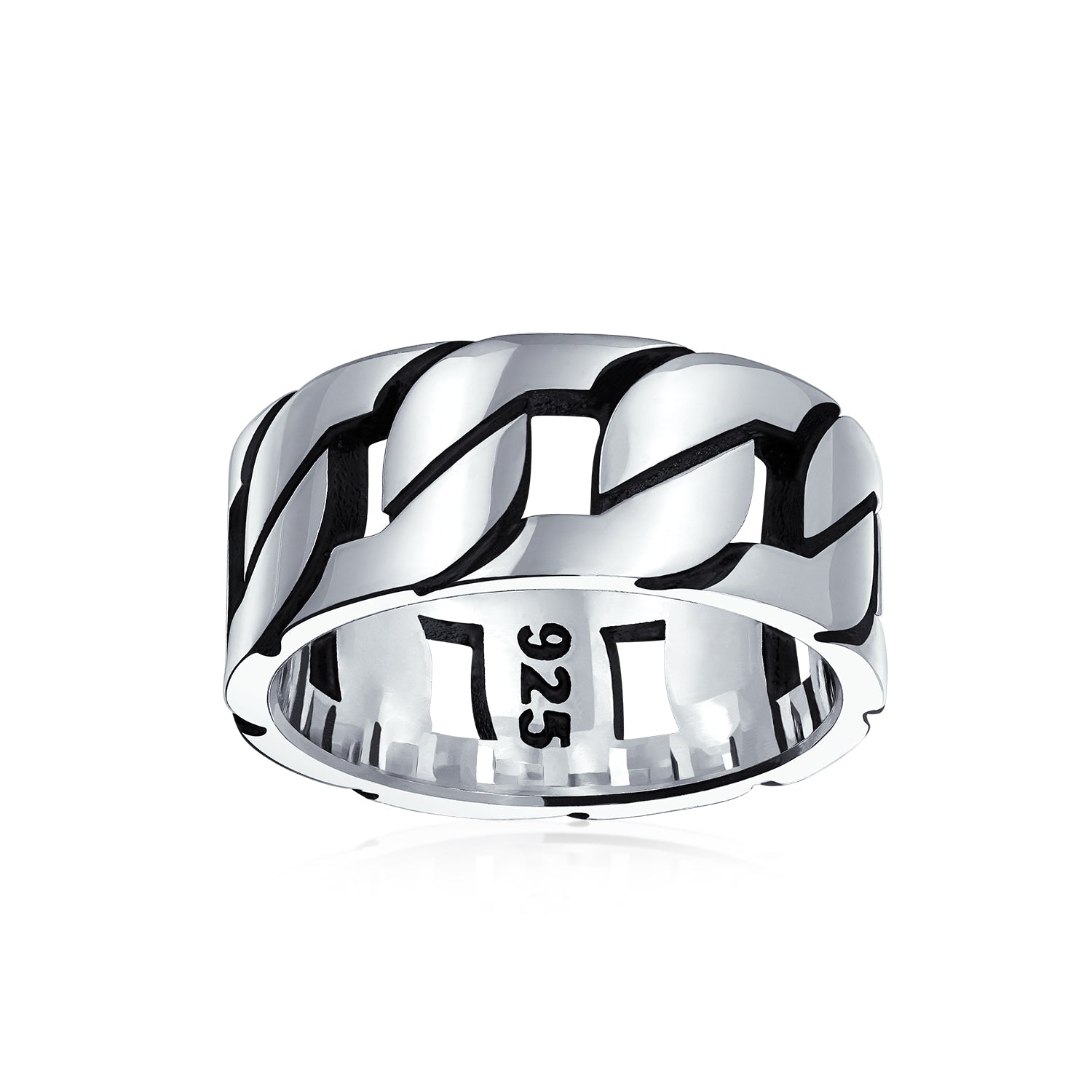 Biker Jewelry Wide Curb Chain Link Ring Band .925 Sterling Silver 8MM - Image 2