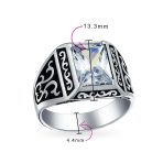 Viking Scroll Emerald Cut CZ Ring Two Tone Oxidized Silver Handmade In Turkey - Image 3
