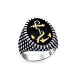 Oval Signet Nautical Rope Anchor Ring Two Tone Sterling Silver Made In Turkey