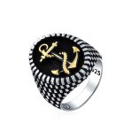 Oval Signet Nautical Rope Anchor Ring Two Tone Sterling Silver Made In Turkey - Image 2
