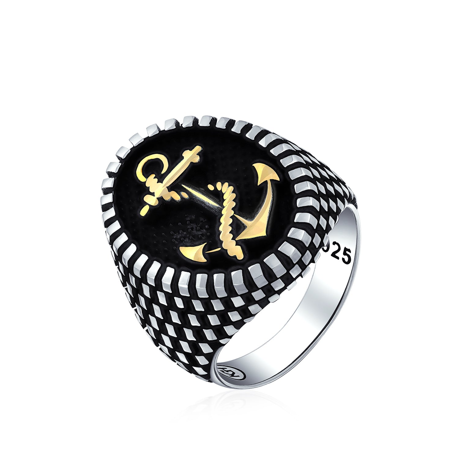 Oval Signet Nautical Rope Anchor Ring Two Tone Sterling Silver Made In Turkey - Image 2
