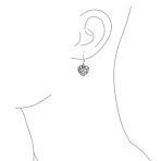 Open Clover Flower Filigree Heart Dangle Earrings Oxidized Sterling Silver - Image 4
