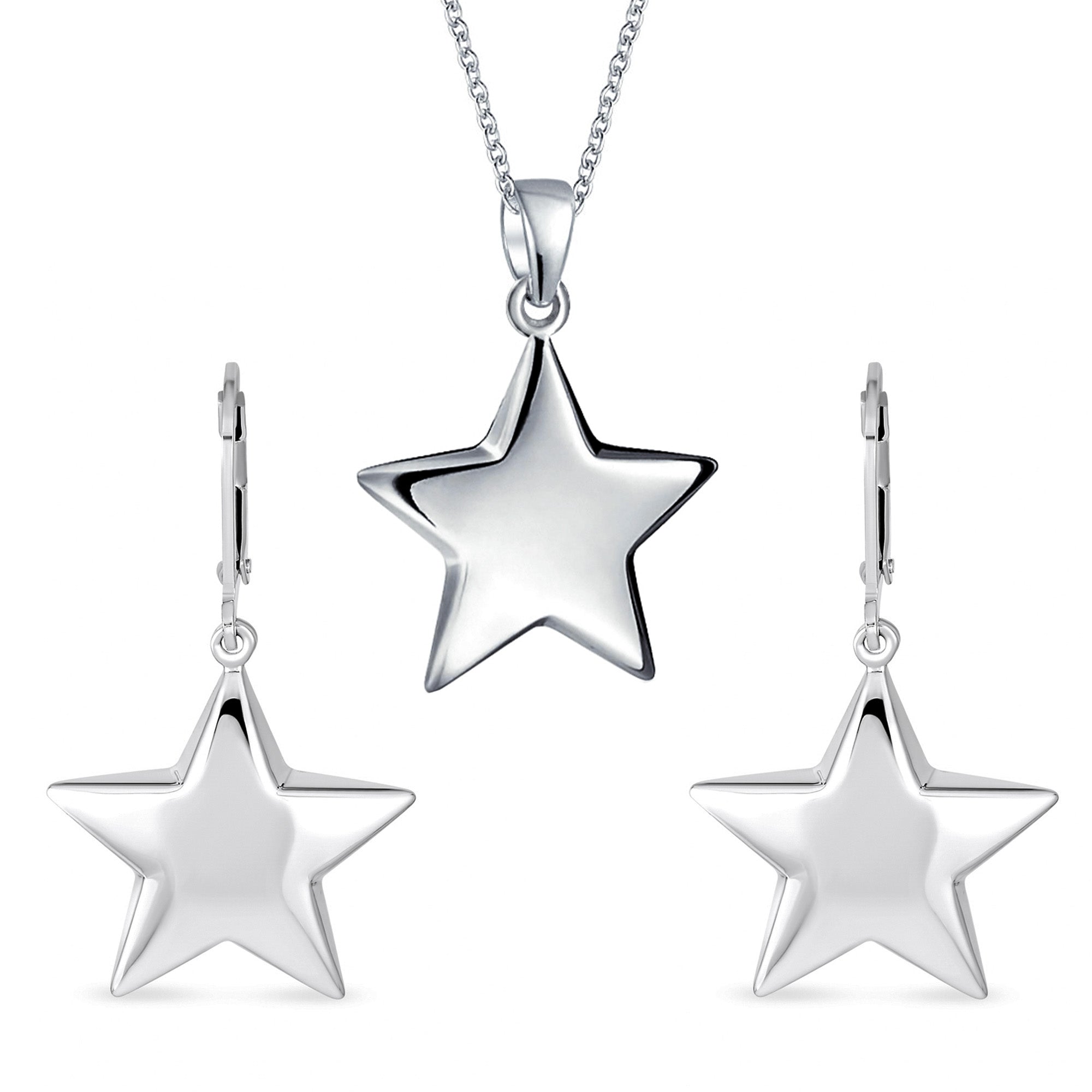 puffed_star_necklace_set_mma-1266set-az American Patriotic Celestial Star Necklace Earrings Set - Image 1