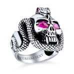 Large Gothic Skull Head Ring Simulated Red Ruby CZ Eyes Oxidized Sterling Silver - Image 4
