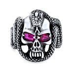 Large Gothic Skull Head Ring Simulated Red Ruby CZ Eyes Oxidized Sterling Silver - Image 2