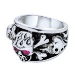 Mens Stainless Steel Punk Rocker Biker Ring with Simulated Red Ruby CZ Eyes - Image 3