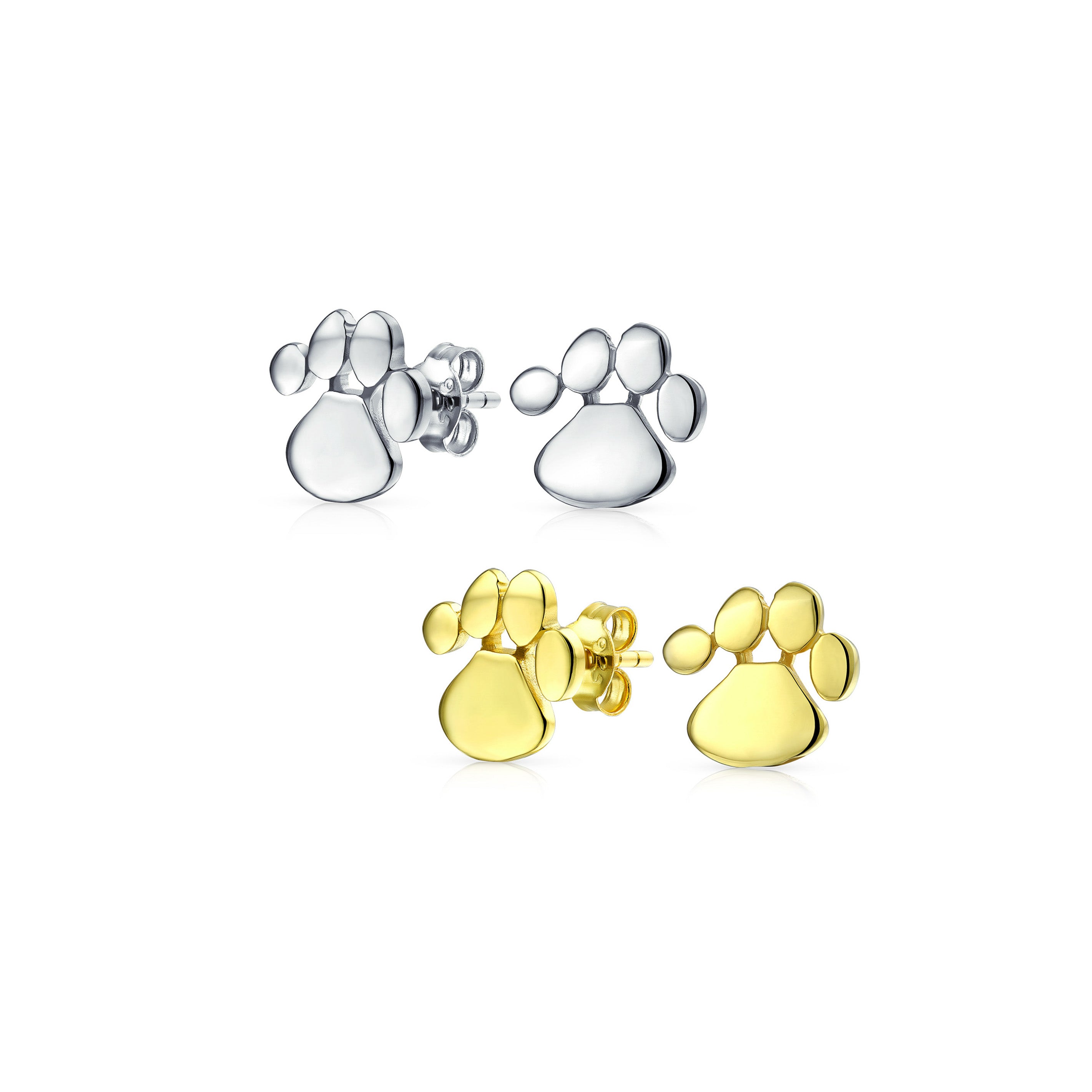 puppy-paw-print-sterling-sliver-pmr-s11245-set-az Set of 2 BFF Animal Lover Pet Dog Cat Paw Print Stud Earrings Sterling Silver - Image 1