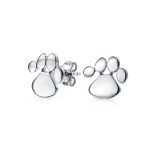 BFF Animal Lover Pet Dog Cat Paw Print Stud Earrings Pendant Set .925 Sterling Silver