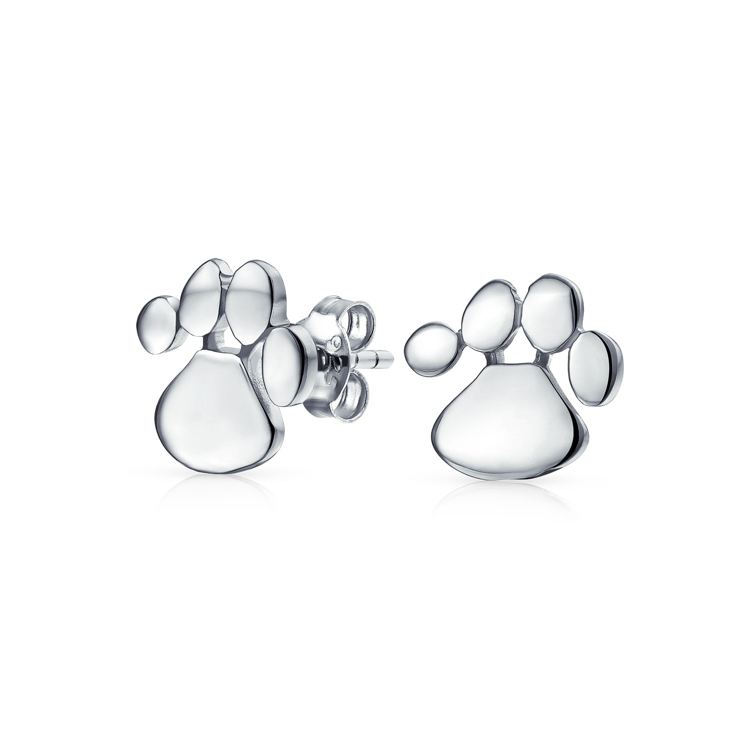 puppy-paw-print-sterling-sliver_pmr-s11245-az_1_cc89876c-c803-4514-8275-aae17046bf12 BFF Animal Lover Pet Dog Cat Paw Print Stud Earrings Pendant Set .925 Sterling Silver - Image 1