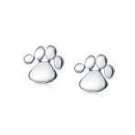 Set of 2 BFF Animal Lover Pet Dog Cat Paw Print Stud Earrings Sterling Silver - Image 2
