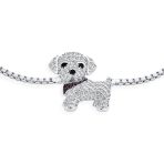 Cubic Zirconia CZ Puppy Dog Bolo Bracelet with Silver Plated Sliding Clasp - Image 2