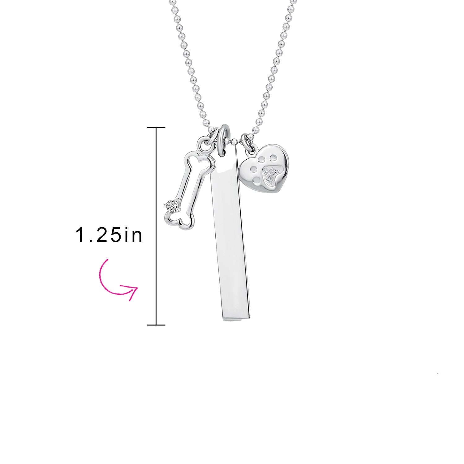 Paw Print Dog Tag Pendant Necklace Pet Lover Heart & Bone Charm .925 Sterling Silver - Image 4