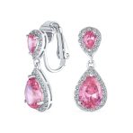 Classic Bridal Cocktail Halo Cubic Zirconia Blue CZ Double Solitaire Teardrop Dangle Clip On Earrings - Image 7