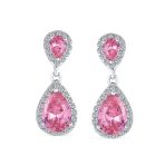 Classic Bridal Cocktail Halo Cubic Zirconia Blue CZ Double Solitaire Teardrop Dangle Clip On Earrings - Image 18