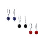 Set of 3 Simple Natural Stone 8MM Ball Drop Earrings Sterling Silver Leverback - Image 5