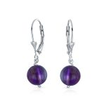Simple Gemstone 8MM Drop Ball Earrings Secure Hinge Lever Back Sterling Silver