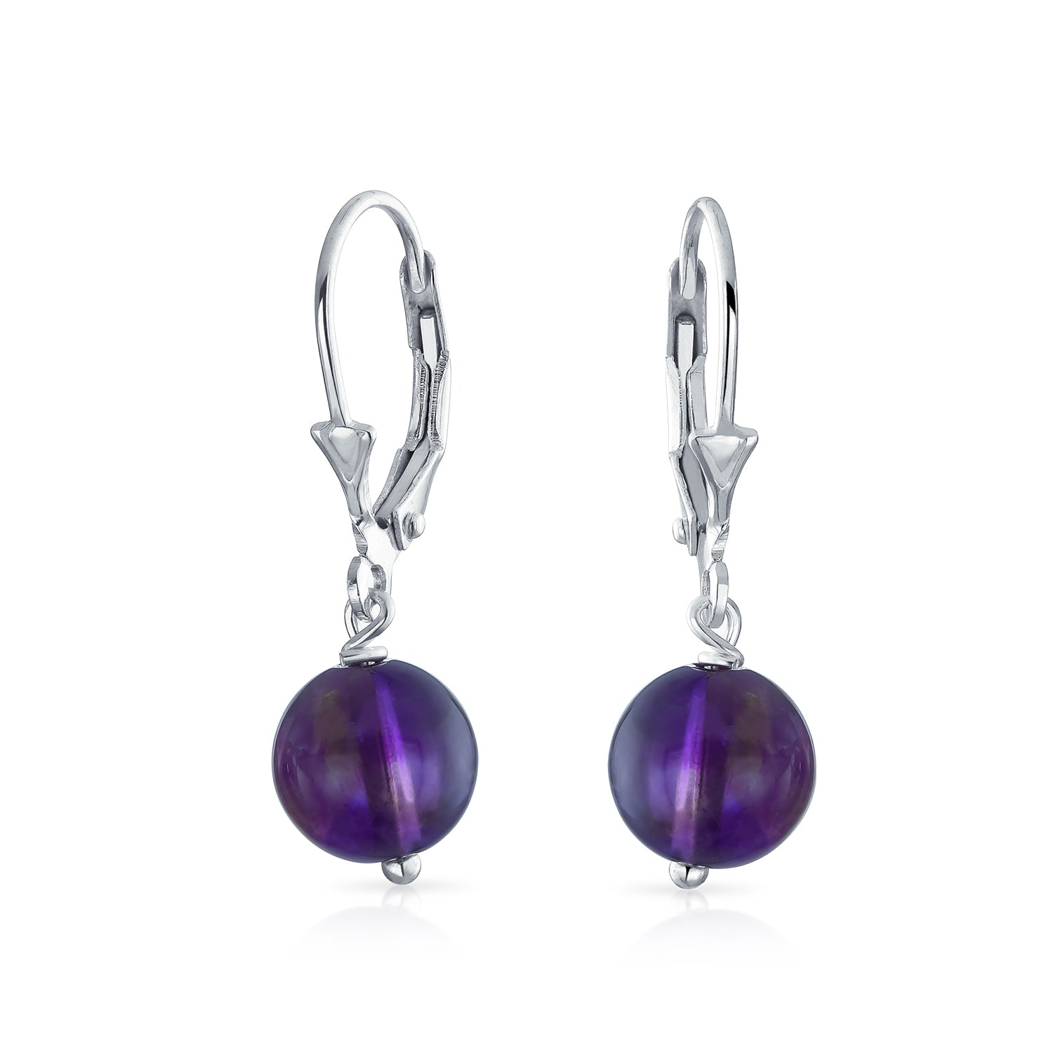 purple-amethyst-earrings-dangle-leverback_dt-le1323-a-az_1 Simple Gemstone 8MM Drop Ball Earrings Secure Hinge Lever Back Sterling Silver - Image 1